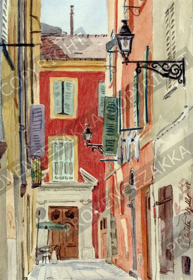 Nice Jesus Street, water color painting, signed print - Click Image to Close