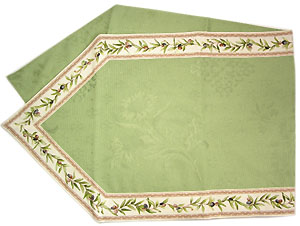 French Jacquard Table runner (olives 2009. mint green)