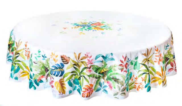La Cigale French Provencal Tablecloth Acrylic Coated Cotton (71 Round, Blue Olives